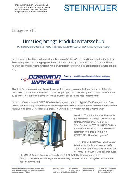 Umstieg bringt Produktivitätsschub - Steinhauer Elektromaschinen AG