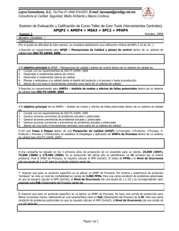 Examen2 APQP AMEF MSA SPC PPAP_2009.pdf - Auto-consulting ...