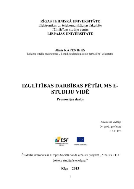 IzglÄ«tÄ«bas darbÄ«bas pÄtÄ«jums e-studiju vidÄ - LiepÄjas UniversitÄte