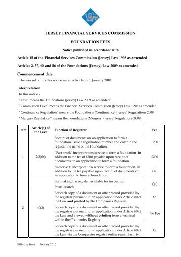 Foundation Fees - the Jersey Financial Services Commission