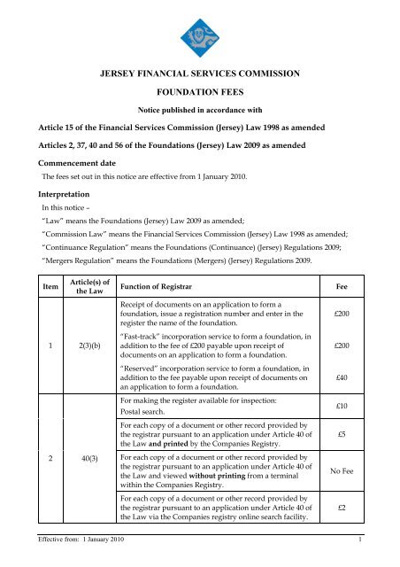 Foundation Fees - the Jersey Financial Services Commission