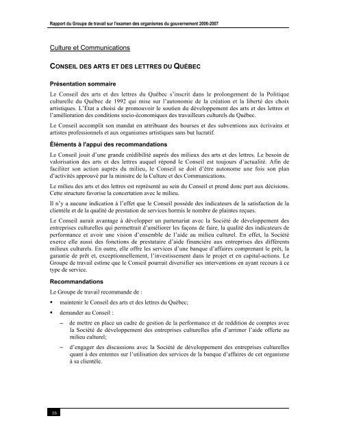 Rapport du Groupe de travail sur l'examen des organismes du ...