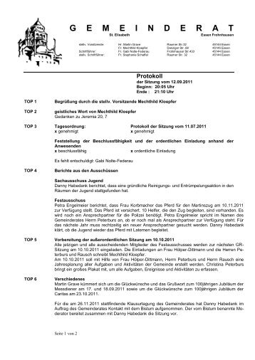 gemeinderat - Katholische Pfarrgemeinde St. Elisabeth Essen ...