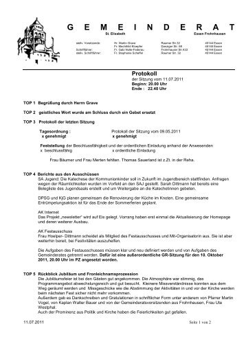 GEMEINDERAT - Katholische Pfarrgemeinde St. Elisabeth Essen ...