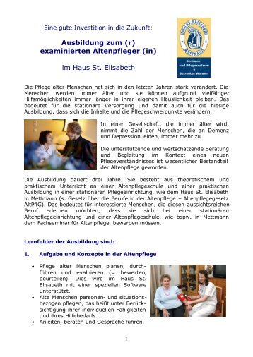 Ausbildung zum (r) examinierten Altenpfleger - Haus St. Elisabeth