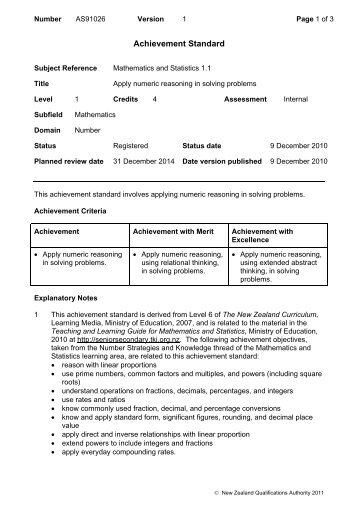 91026 Apply numeric reasoning in solving problems - NZQA