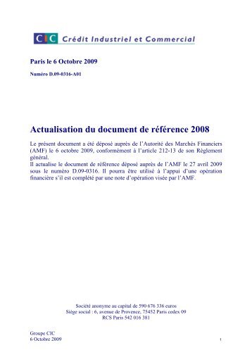 Actualisation du document de rÃ©fÃ©rence 2008 - CIC