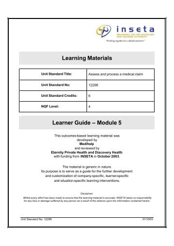 Learning Materials Learner Guide â Module 5 - INSETA