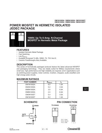 POWER MOSFET IN HERMETIC ISOLATED JEDEC PACKAGE