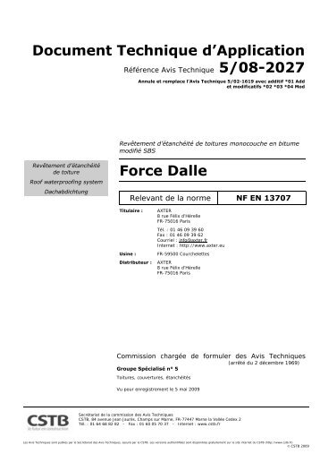 Document Technique d'Application Force Dalle - Axter