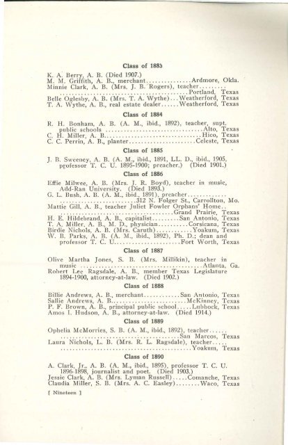 Alumni Bulletin 1919 - TCU Library - Texas Christian University