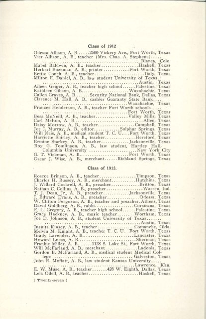 Alumni Bulletin 1919 - TCU Library - Texas Christian University