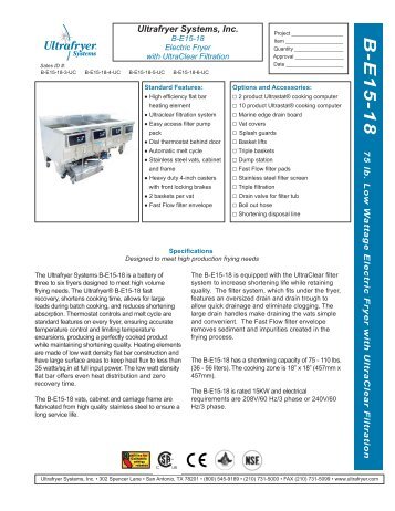 B-E15-18 - Fryer Manufacturer ULTRAFRYER SYSTEMS