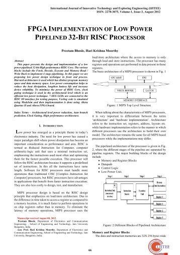 FPGA Implementation of Low Power Pipelined 32-Bit Risc Processor