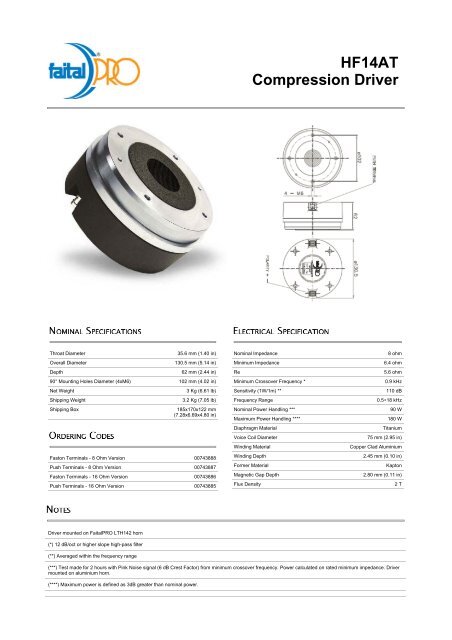 HF14AT Compression Driver - Stereo Lab