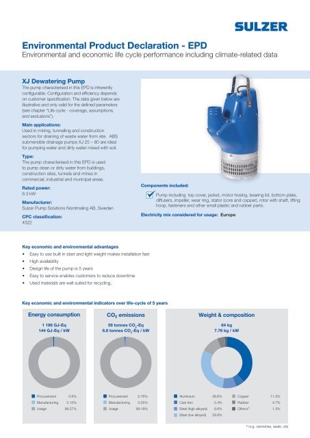 Sulzer EPD - XJ Dewatering Pump - The International EPDÂ® System
