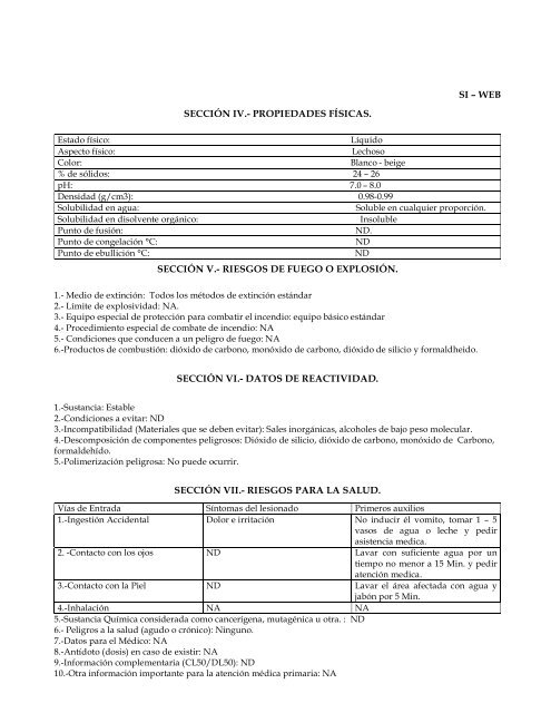 HOJA DE DATOS DE SEGURIDAD EMULSIÃN SI ... - Silicona.com.mx