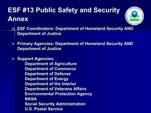 ESF #13 - Public Safety and Security Annex.&.Terrorism Incident ...
