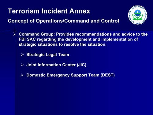 ESF #13 - Public Safety and Security Annex.&.Terrorism Incident ...
