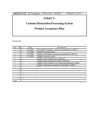 Customs Declaration Processing System Product Acceptance Plan