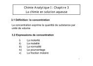 Chimie Analytique I: Chapitre 3 La chimie en solution aqueuse