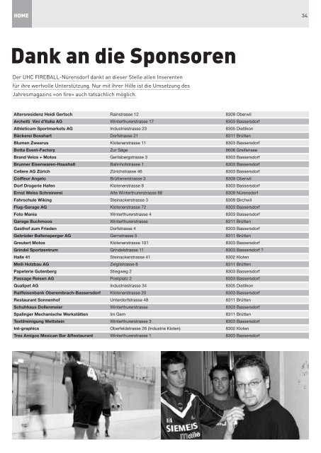 onfire 03/04 (1,2 MB/pdf) - UHC Fireball Nürensdorf
