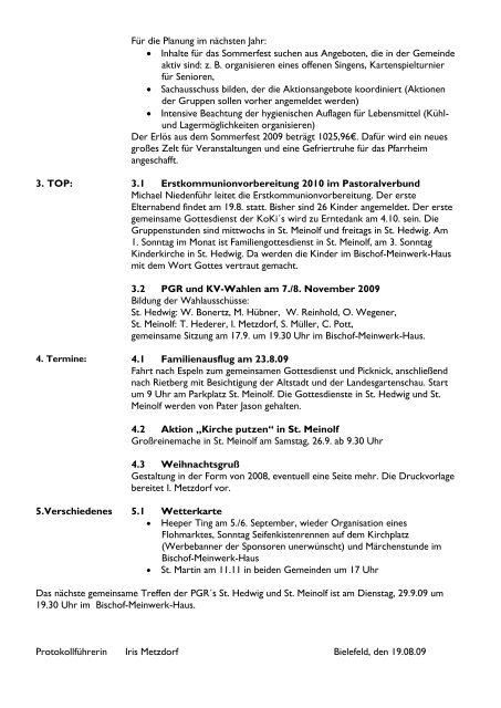 protokoll der pfarrgemeinderatssitzung - St. Hedwig Heepen