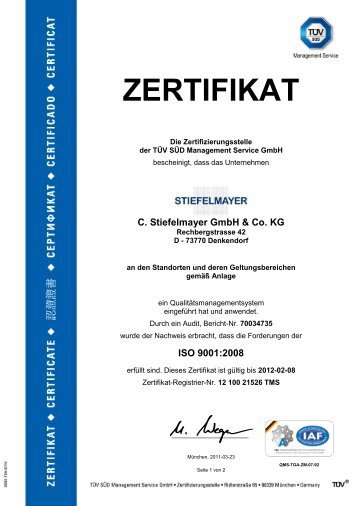 ZERTIFIKAT - Stiefelmayer-Messtechnik GmbH & Co. KG