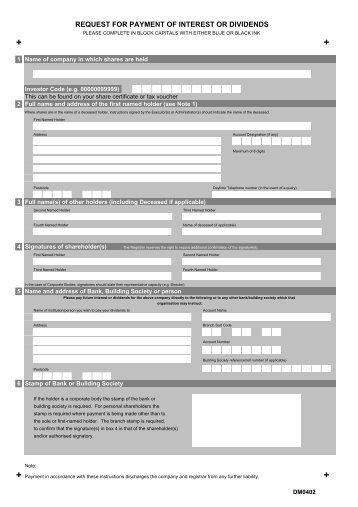 Dividend Mandate Forms