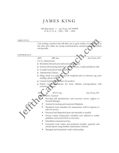 download the Administrative Resume Sample One in PDF.