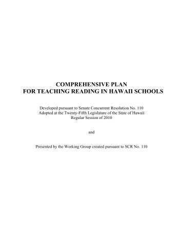 comprehensive plan for teaching reading in hawaii schools