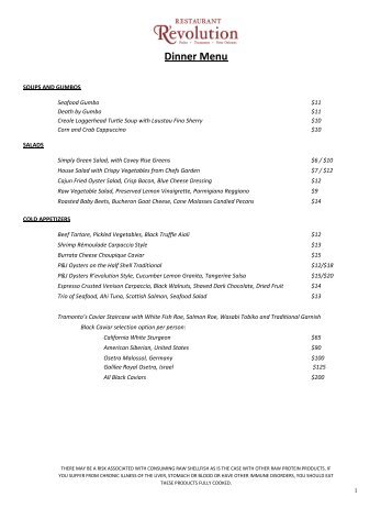 R'evolution Dinner Menu - Sonesta