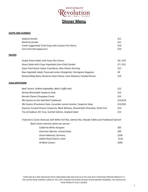 R'evolution Dinner Menu - Sonesta