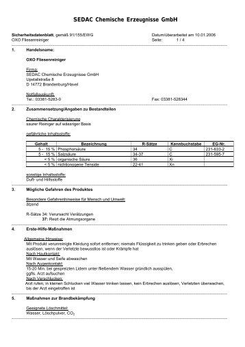 Sicherheitsdatenblatt - Sedac