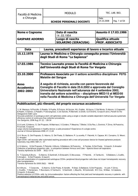 MODULO FacoltÃ  di Medicina e Chirurgia Data di nascita 14 ...