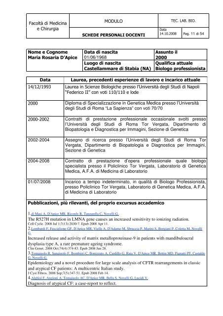 MODULO FacoltÃ  di Medicina e Chirurgia Data di nascita 14 ...