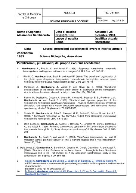 MODULO FacoltÃ  di Medicina e Chirurgia Data di nascita 14 ...