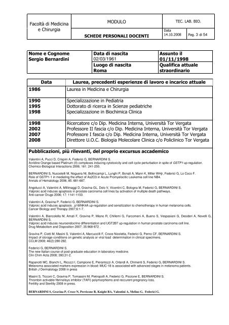 MODULO FacoltÃ  di Medicina e Chirurgia Data di nascita 14 ...