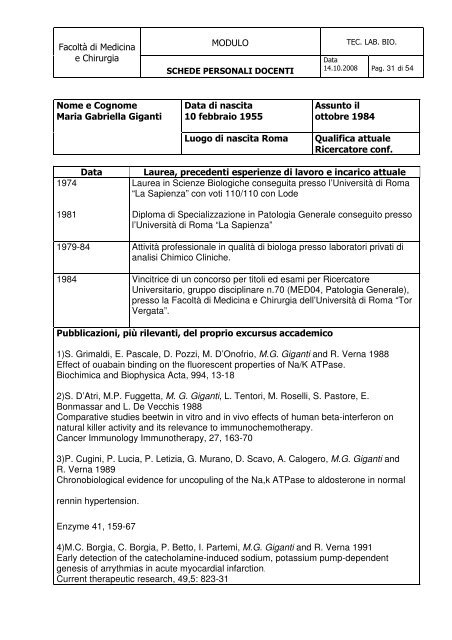 MODULO FacoltÃ  di Medicina e Chirurgia Data di nascita 14 ...