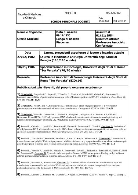 MODULO FacoltÃ  di Medicina e Chirurgia Data di nascita 14 ...