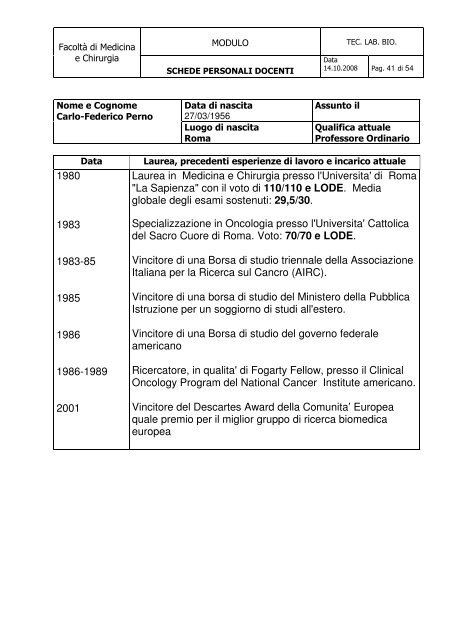 MODULO FacoltÃ  di Medicina e Chirurgia Data di nascita 14 ...