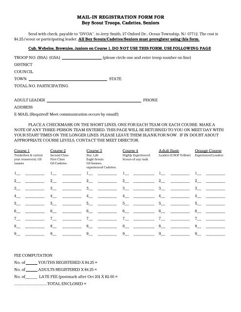 MAIL-IN REGISTRATION FORM FOR Boy Scout Troops, Cadettes ...