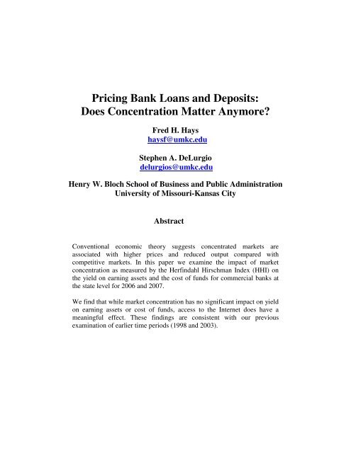 Pricing Bank Loans and Deposits: Does Concentration Matter ...