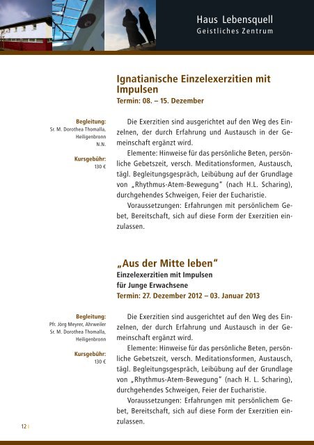 Jahresprogramm 2012 - Stiftung St. Franziskus Heiligenbronn