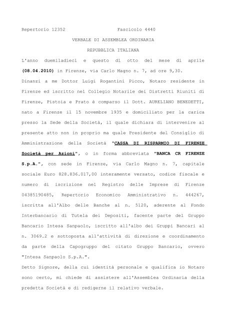 Repertorio 12352 Fascicolo 4440 - Banca CR Firenze