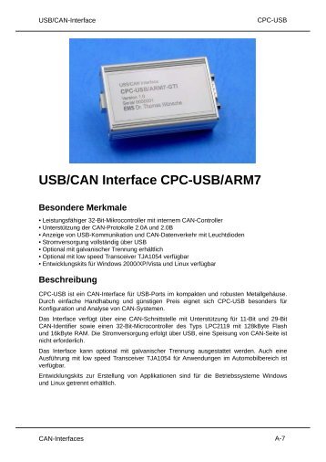 USB/CAN Interface CPC-USB/ARM7 Besondere ... - EMS Wuensche