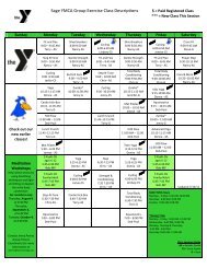 FOGLIA YMCA GROUP FITNESS SCHEDULE