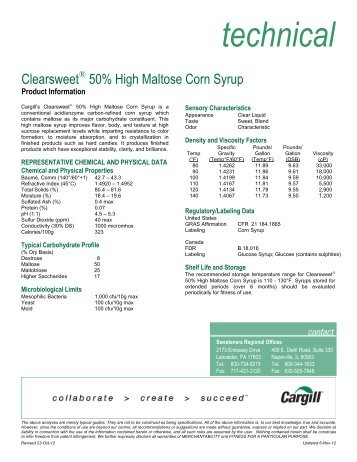 ClearsweetÂ® 50% High Maltose Corn Syrup - Cargill Foods