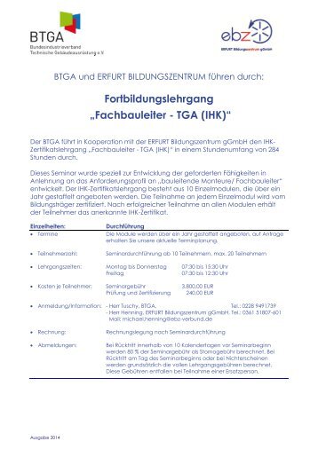 Fachbauleiter - TGA (IHK) - ERFURT Bildungszentrum GmbH