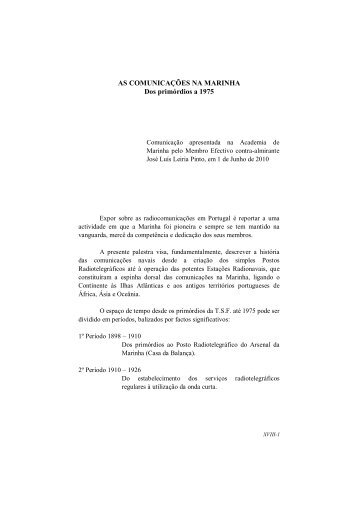 AS COMUNICAÃÃES NA MARINHA Dos primÃ³rdios a ... - Academia